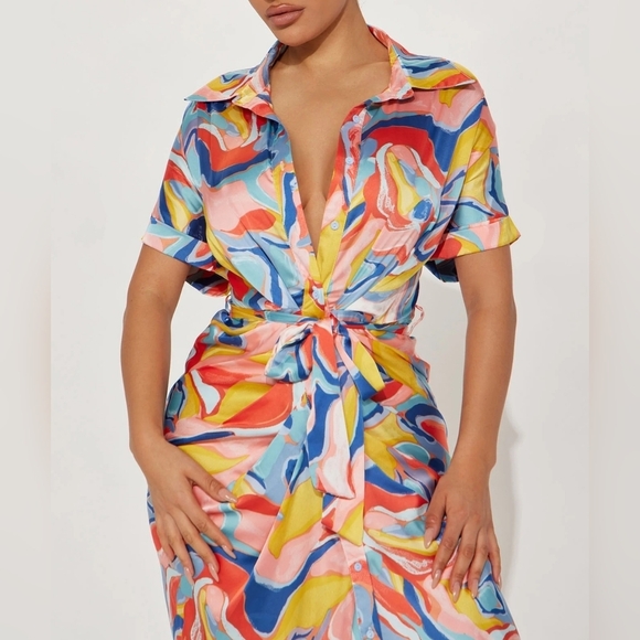 Women's Fashion Nova Hailey Button Up Maxi Dress - Blue/combo XS - Picture 2 of 10